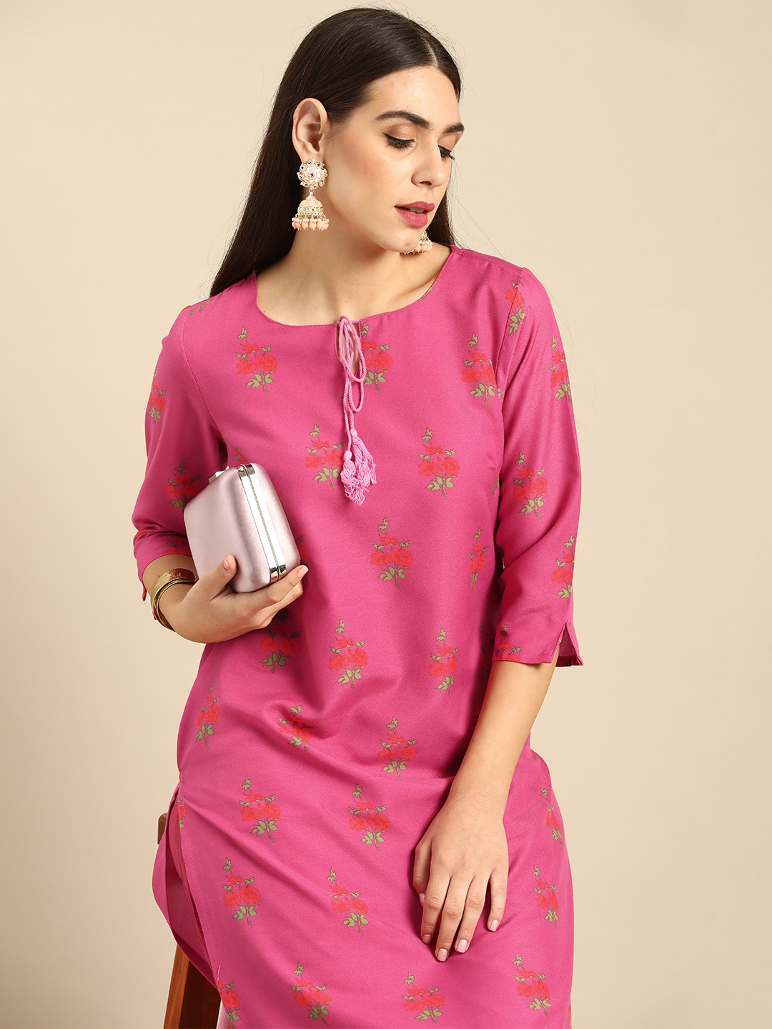 

Anouk Women Pink Floral Printed Kurta