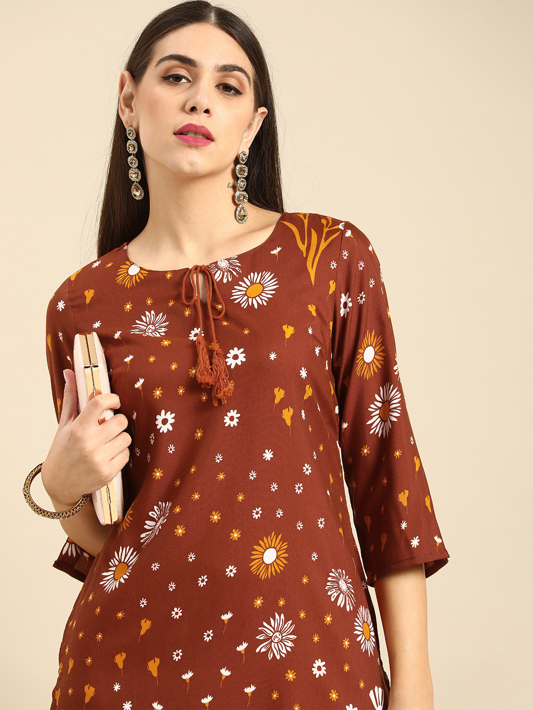 

Anouk Women Rust Floral Printed Floral Kurta