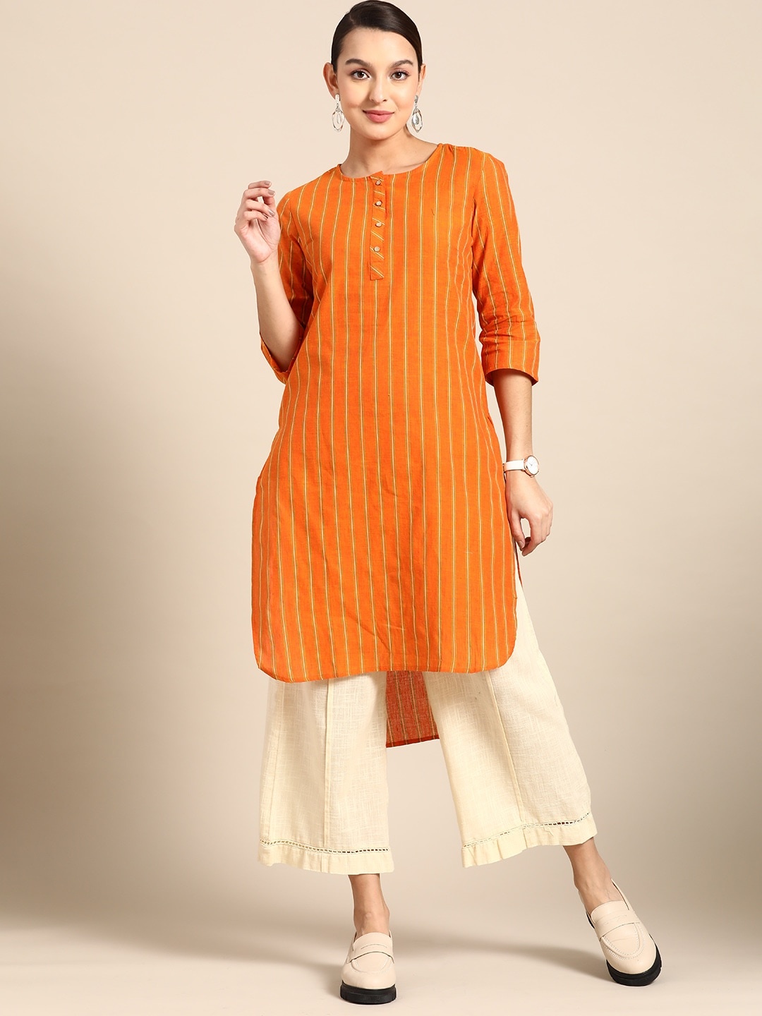 

Anouk Pure Cotton Striped Straight Kurta, Yellow