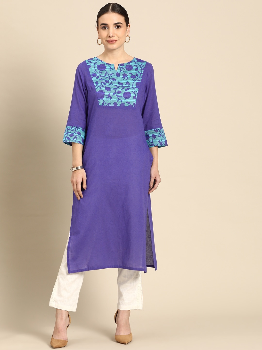 

Anouk Women Purple & Blue Pure Cotton Floral Printed Kurta