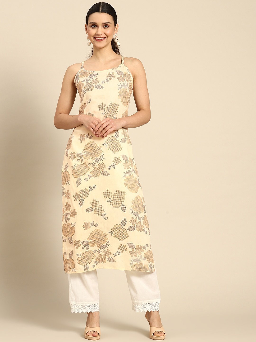 

Anouk Women Pure Cotton Ethnic Motifs Printed Kurta, Beige