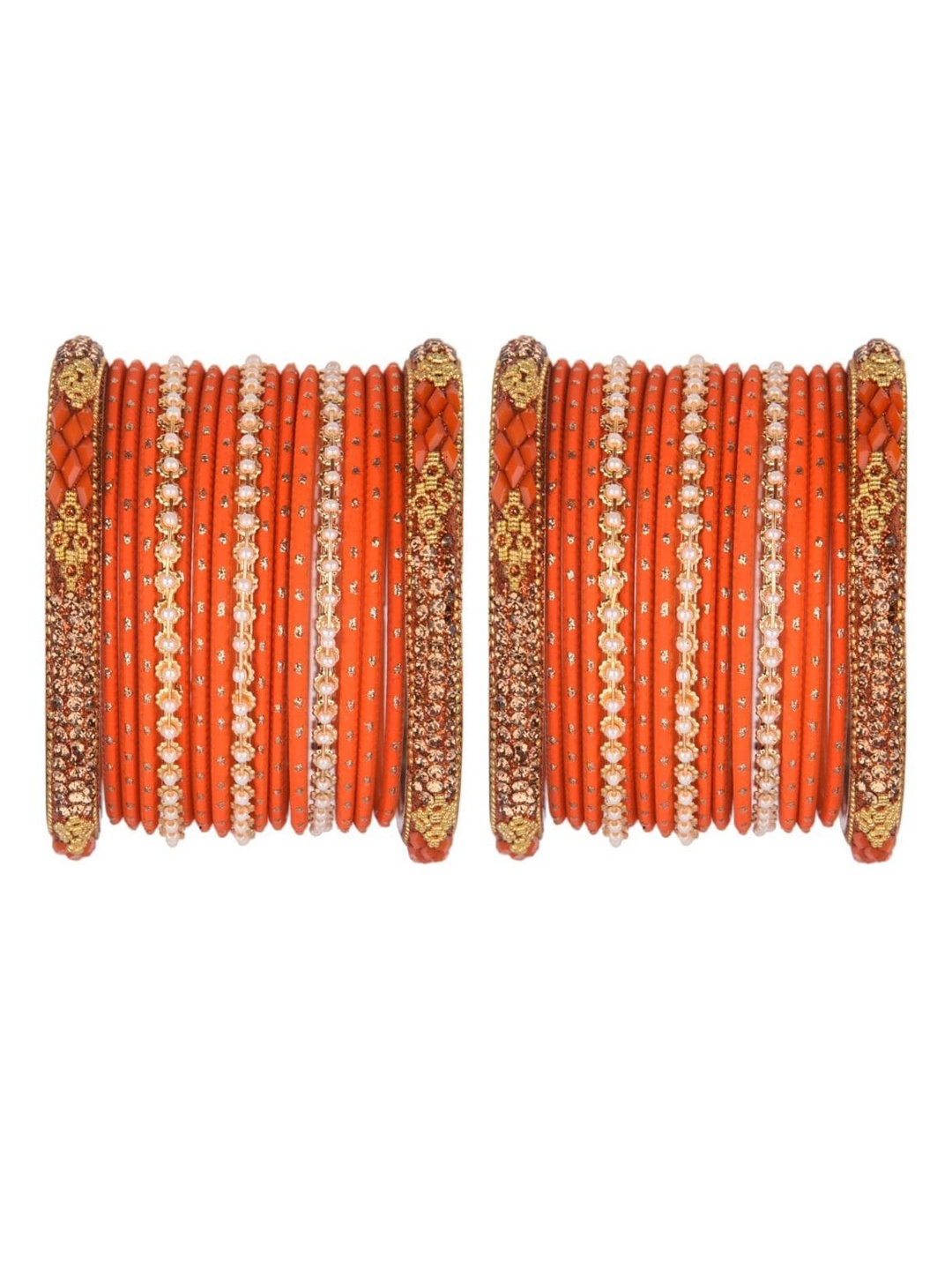 

Efulgenz Women 34 Pieces Orange Velvet Crystal Acrylic Bangle Set