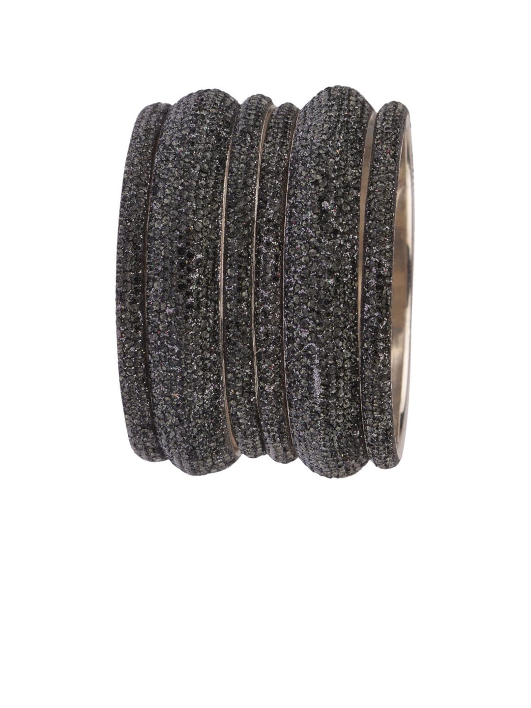 

Efulgenz Set Of 6 Silver-Toned Grey Crystal Studded Bangle Set