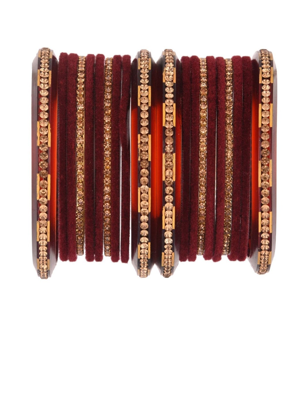 

Efulgenz Women Set Of 12 Red Crystals-Studded Bangle