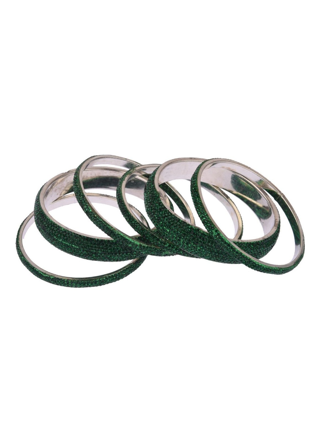 

Efulgenz Set of 6 Green Crystal Studded Bangles