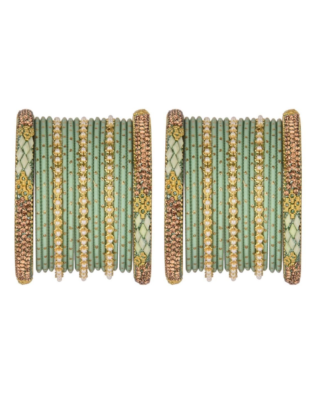 

Efulgenz Women Set of 34 Green Bridal Crystal Beads Bangles