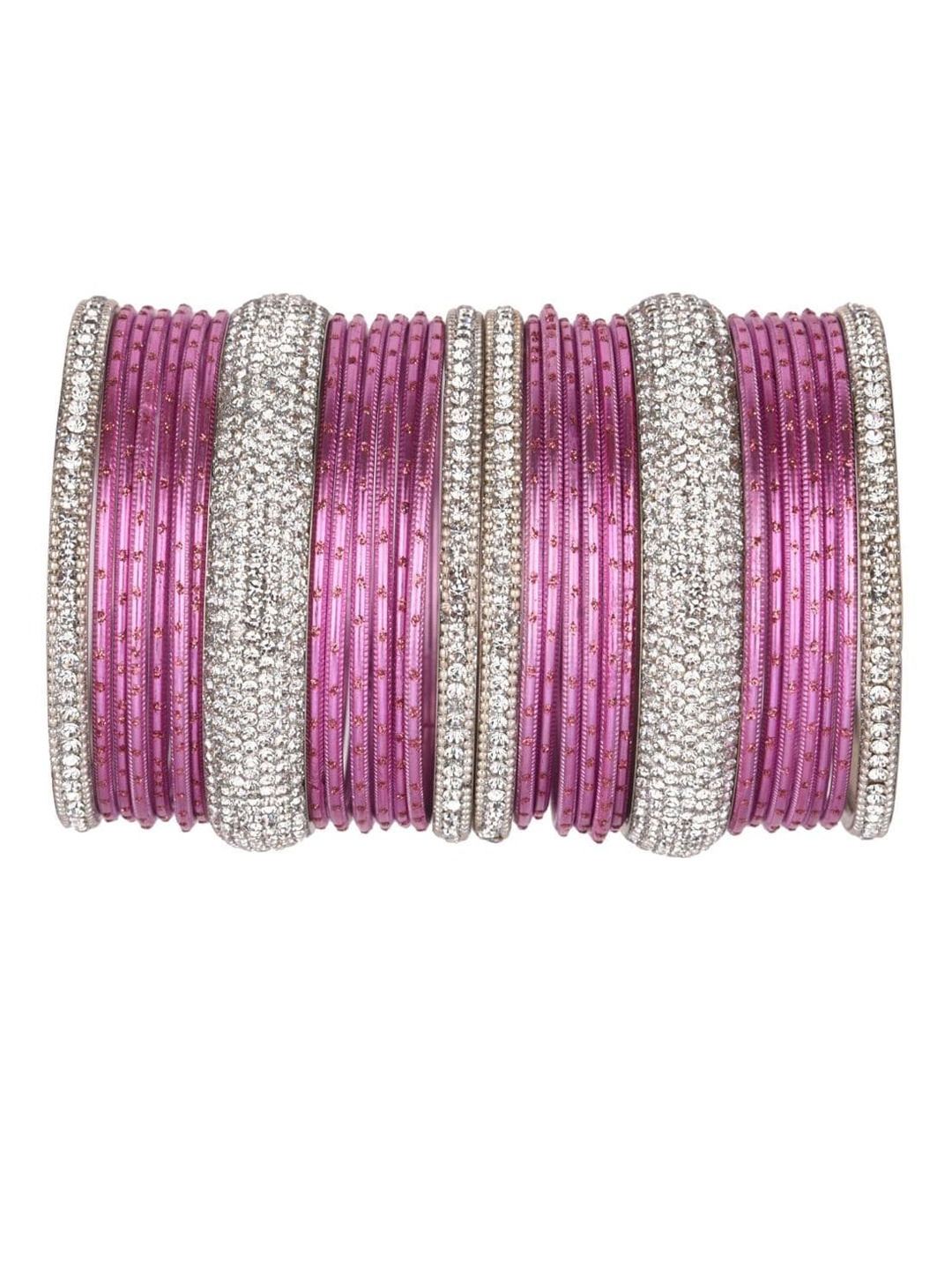 

Efulgenz Women 30 Pcs Pink Crystal Metal Bangle Set