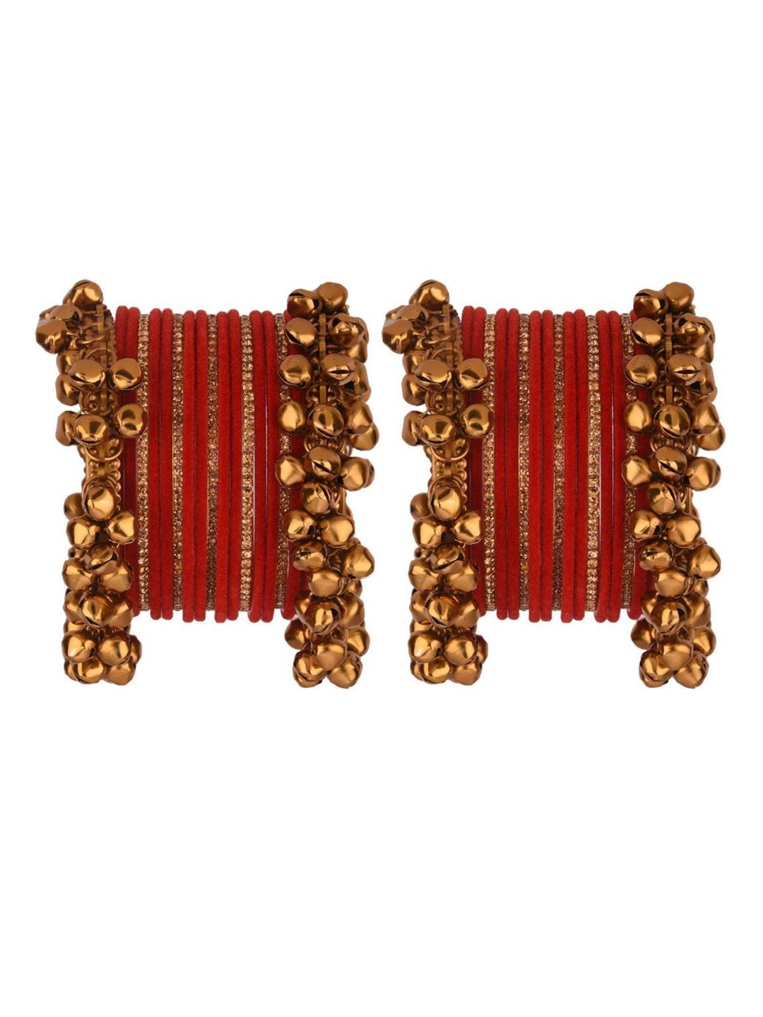 

Efulgenz Set Of 38 Gold-Toned Red Crystal Studded Bangle Set