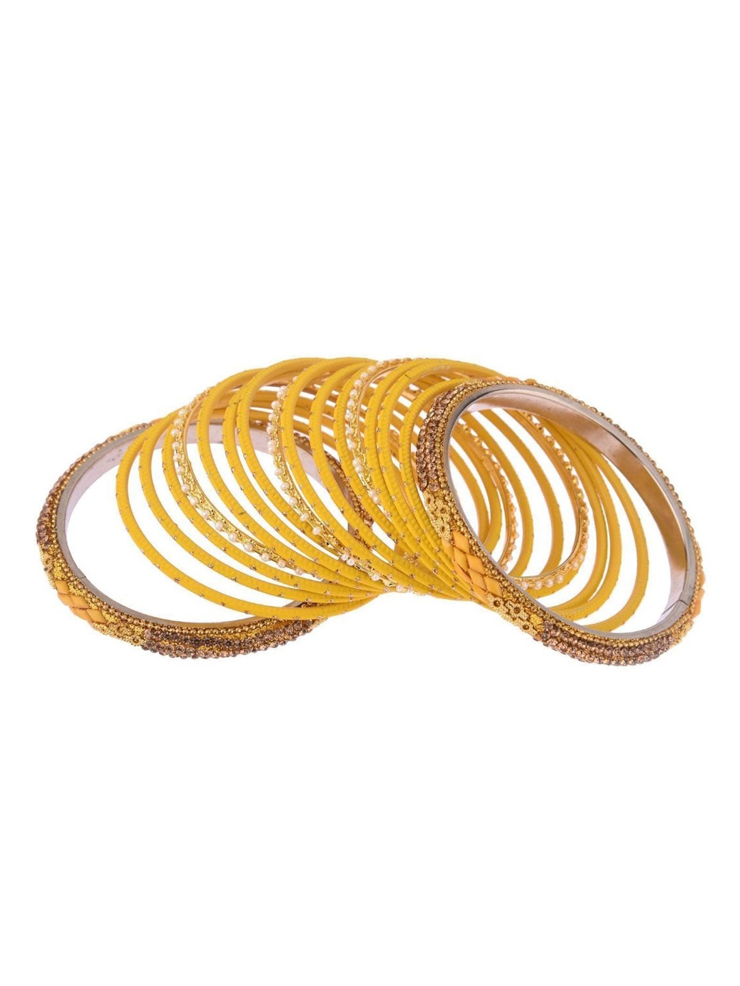 

Efulgenz 34 Pieces Yellow & Gold-Toned Crystal Beads Bangle Set