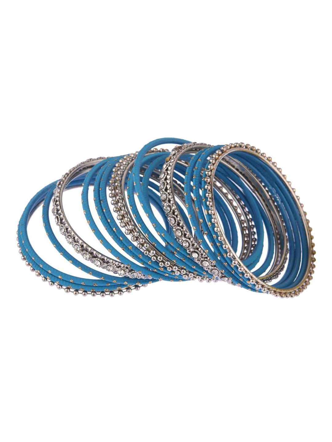

Efulgenz Women Set Of 36 Blue & Silver-Toned Classic Fashion Bangles