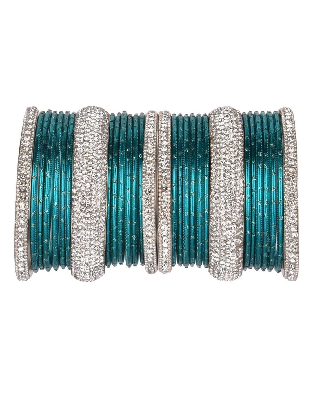 

Efulgenz Set Of 30 Embellished & Crystal Studded Bangles, Blue