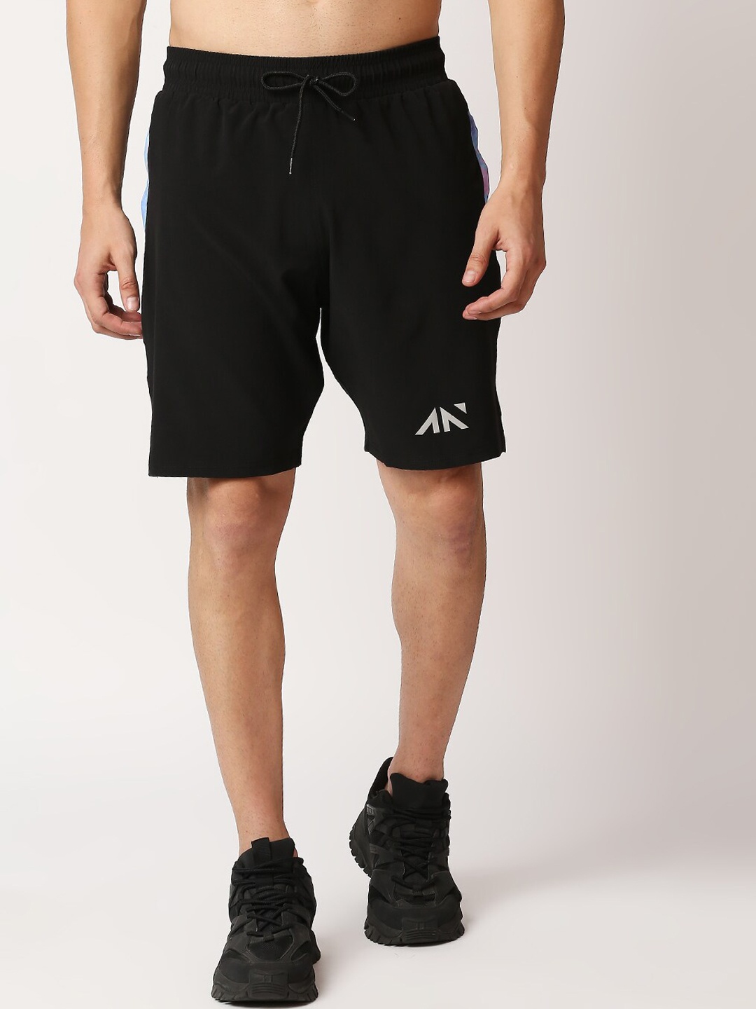 

AESTHETIC NATION Men Black Printed Slim Fit Training or Gym Sports Shorts