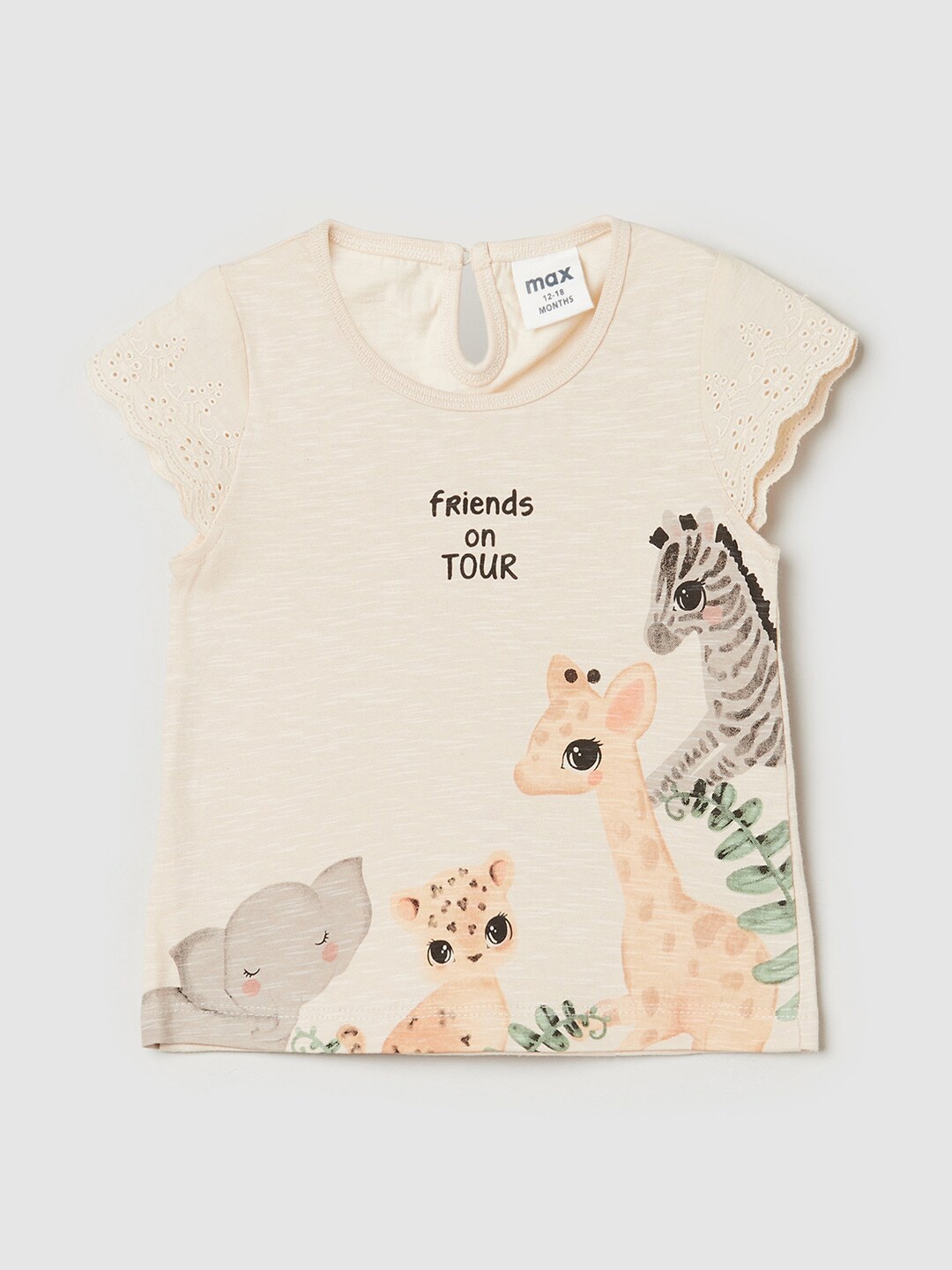 

max Girls Cream-Coloured Animal Printed Top