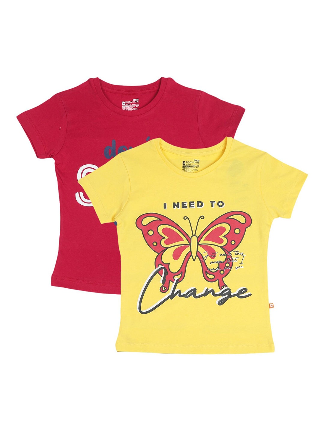 

PROTEENS Girls Pack of 2 Red & Yellow Typography Printed Cotton T-shirts