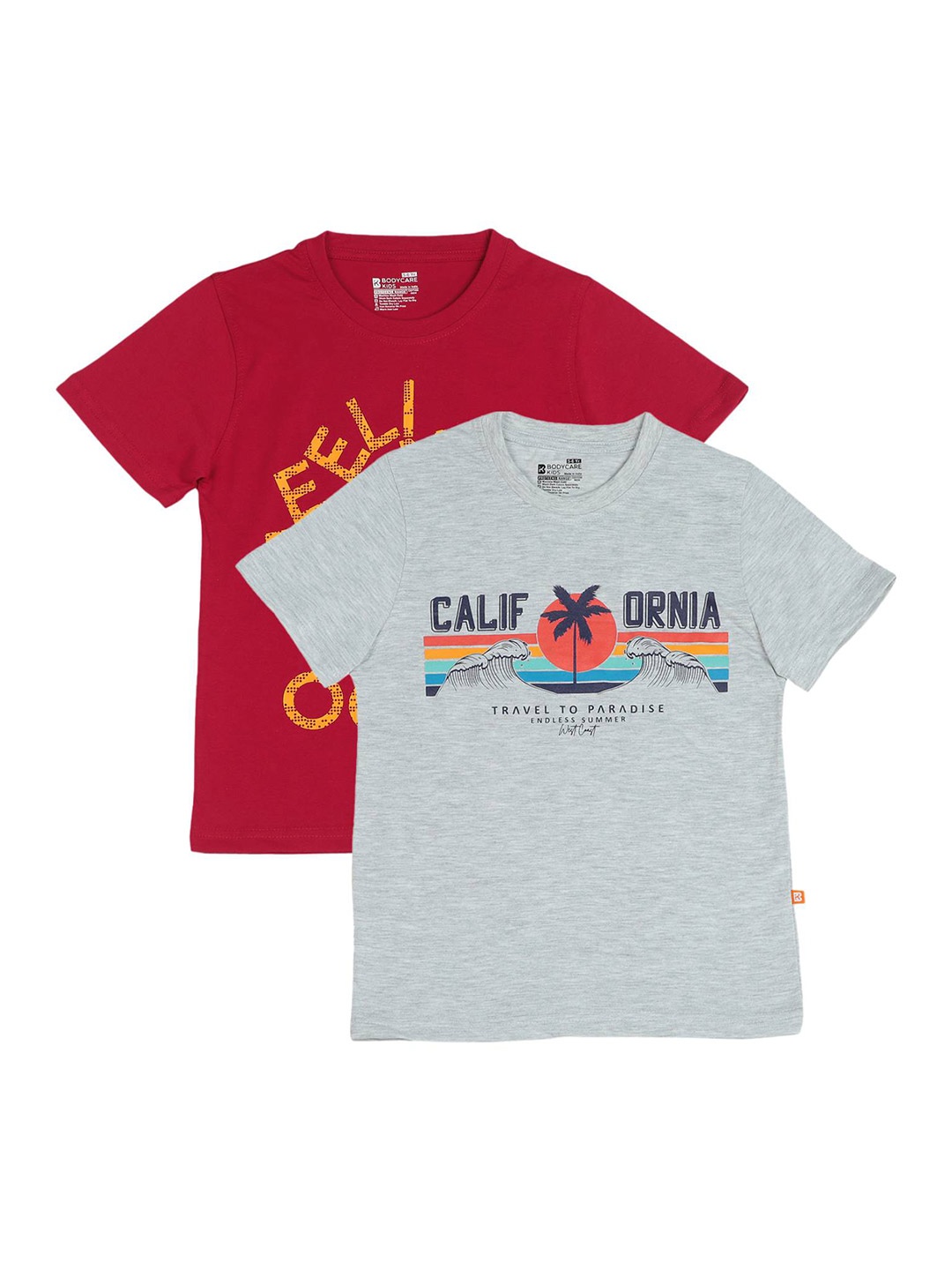 

PROTEENS Boys Grey & Red Typography 2 Printed Applique T-shirt