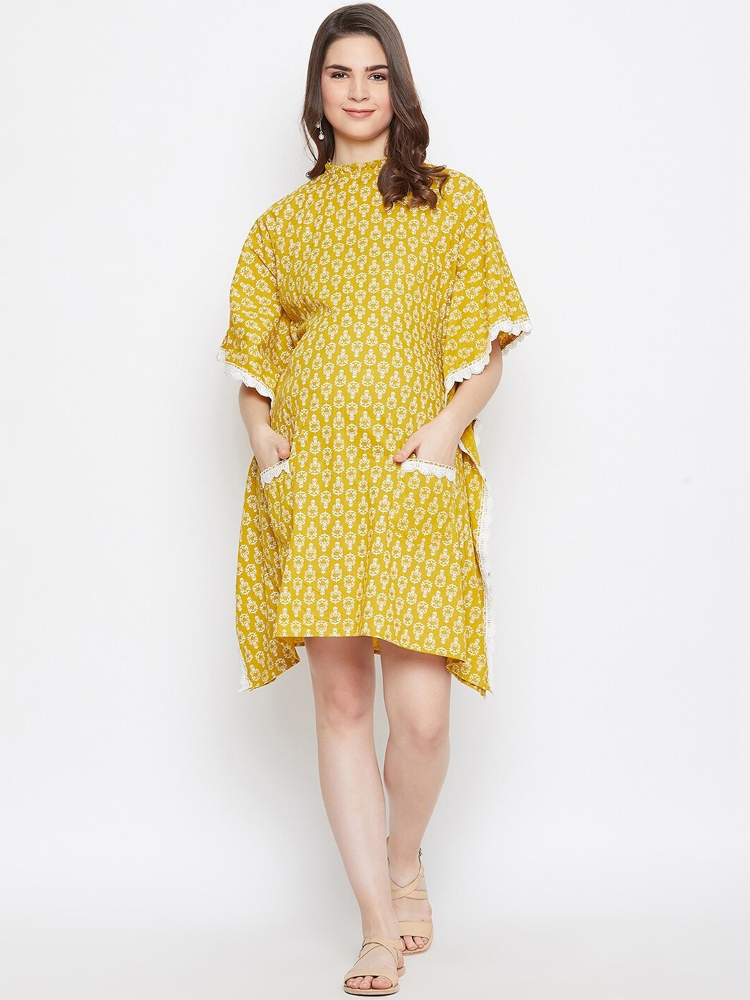 

The Kaftan Company Yellow Floral Maternity Kaftan Dress