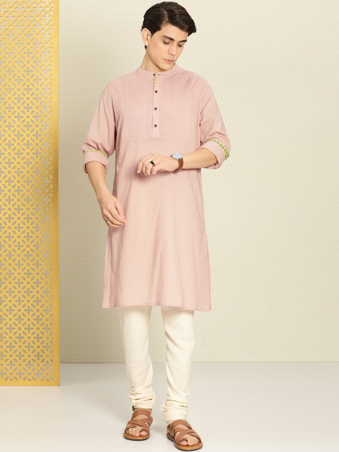 

House of Pataudi Yoke Design Pure Cotton Rozana Kurta, Pink