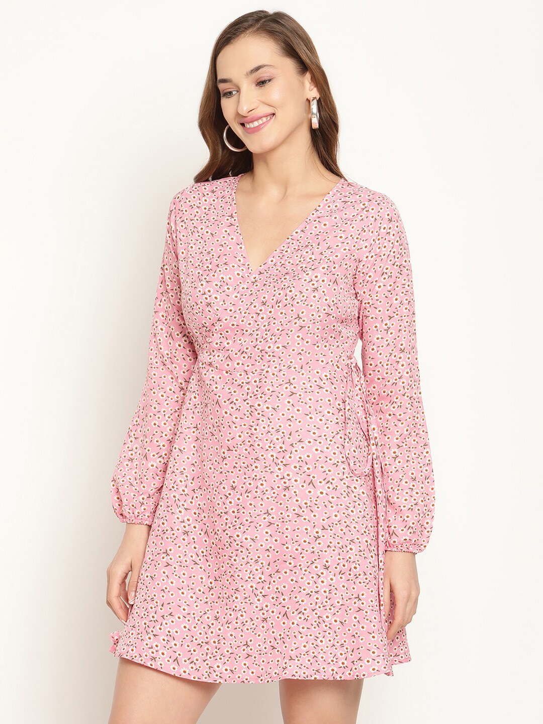 

COASTLAND Pink Floral Printed Crepe Dress