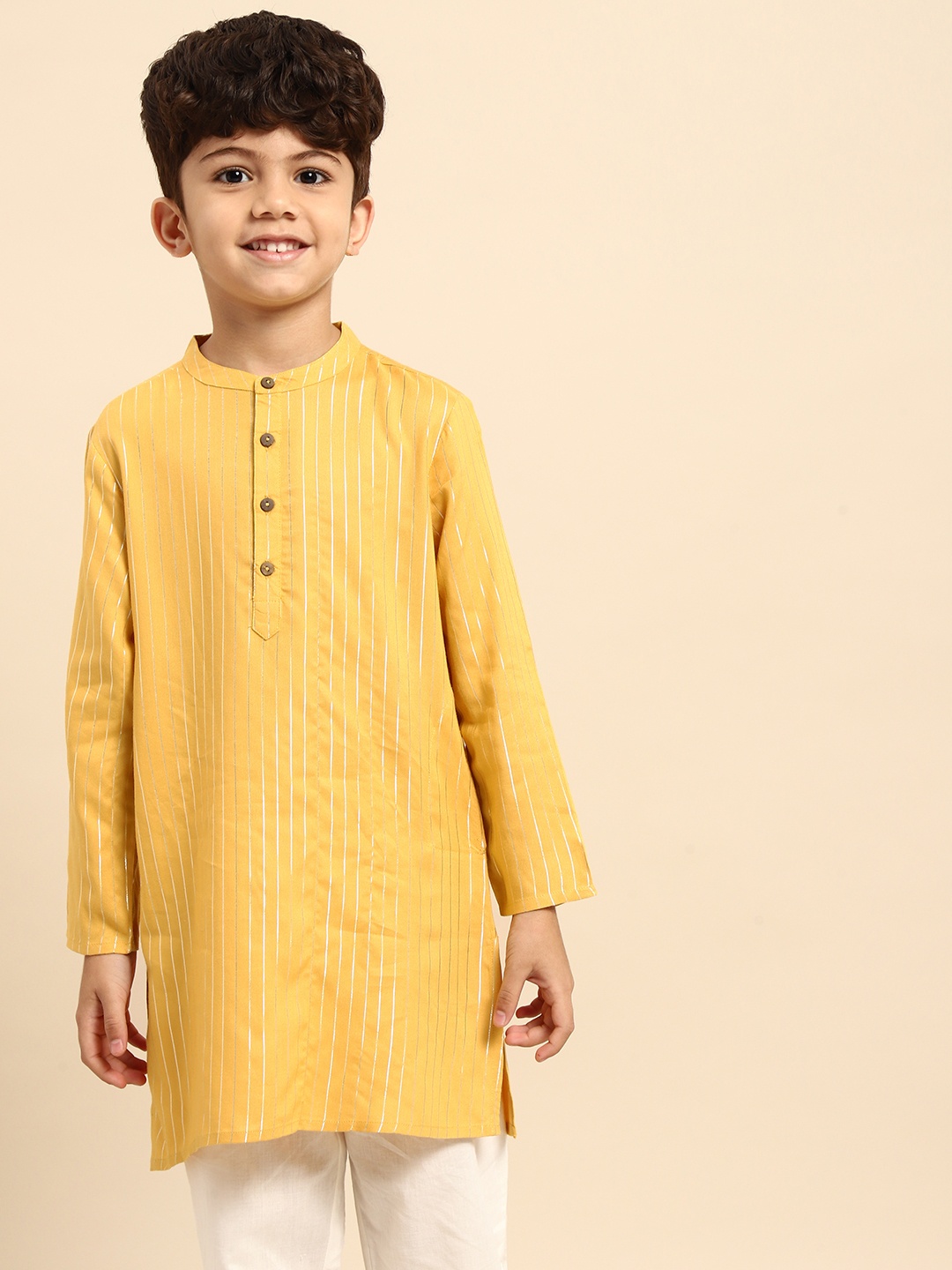 

House of Pataudi Boys Yellow Striped Kurta