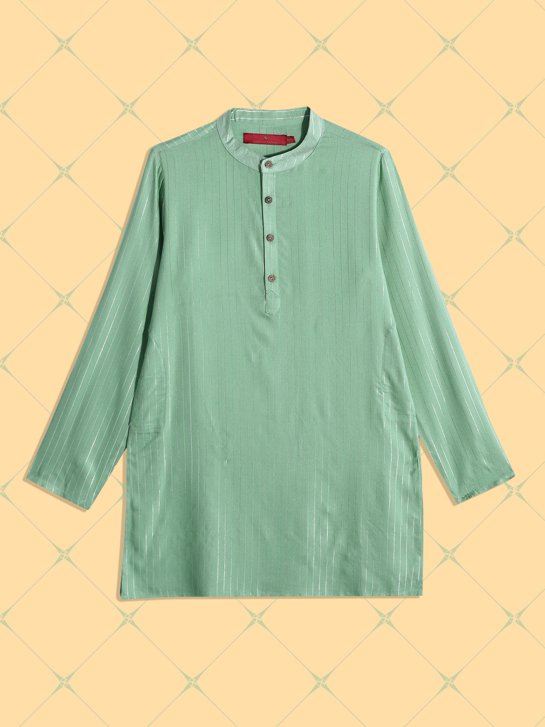

House of Pataudi Jashn Boys Green & Silver-Toned Mandarin Collar Viscose Straight Kurta