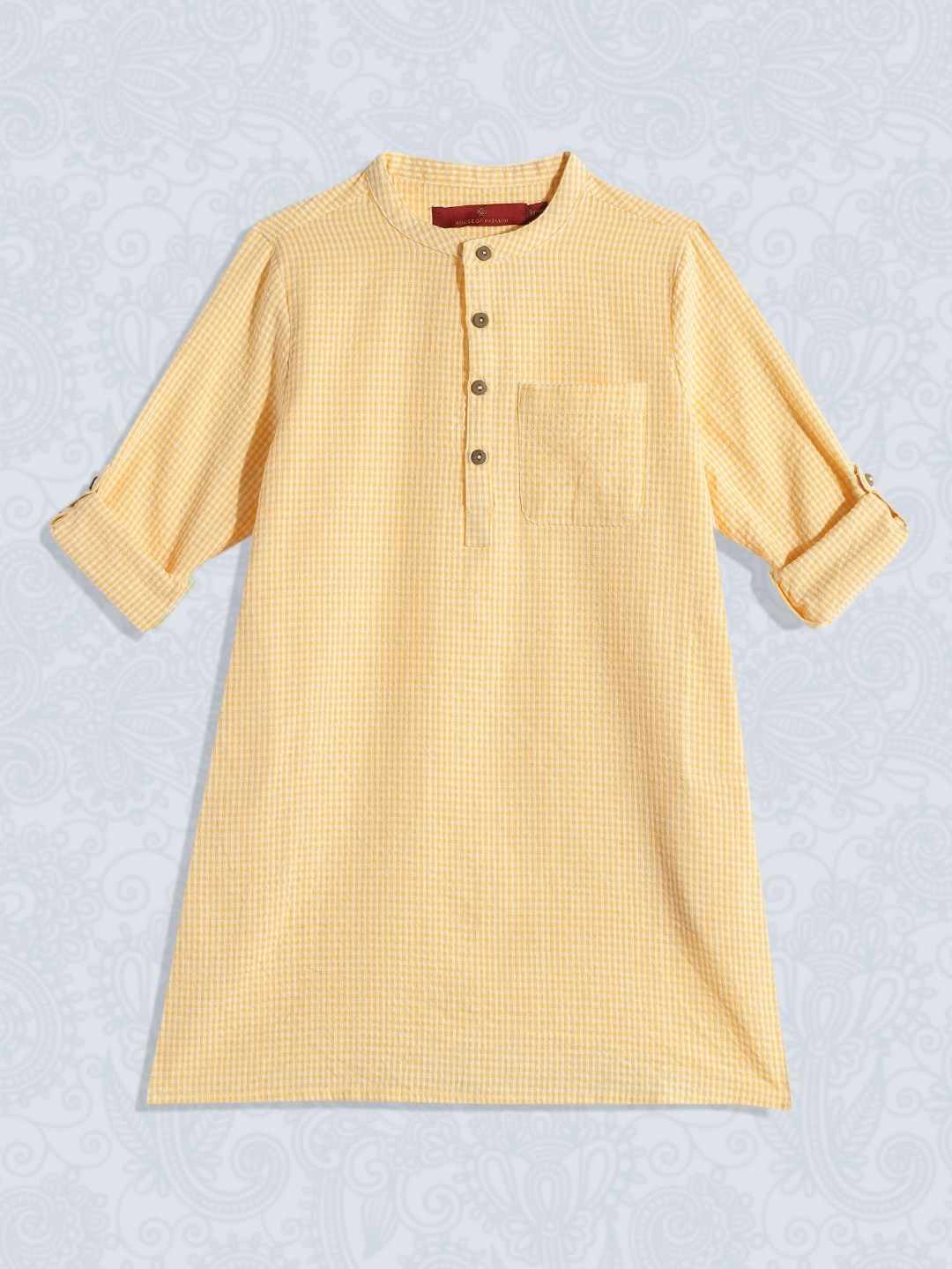 

House of Pataudi Boys Yellow Striped Pure Cotton Kurta