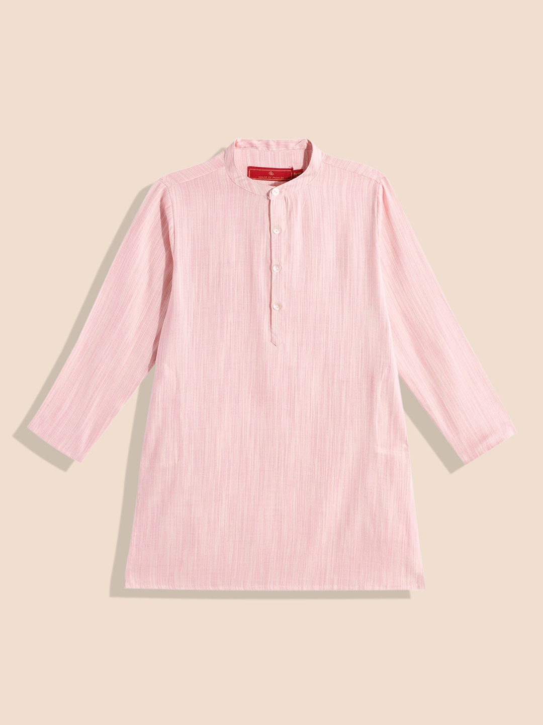 

House of Pataudi Rozana Boys Striped Band Collar Straight Kurta, Pink