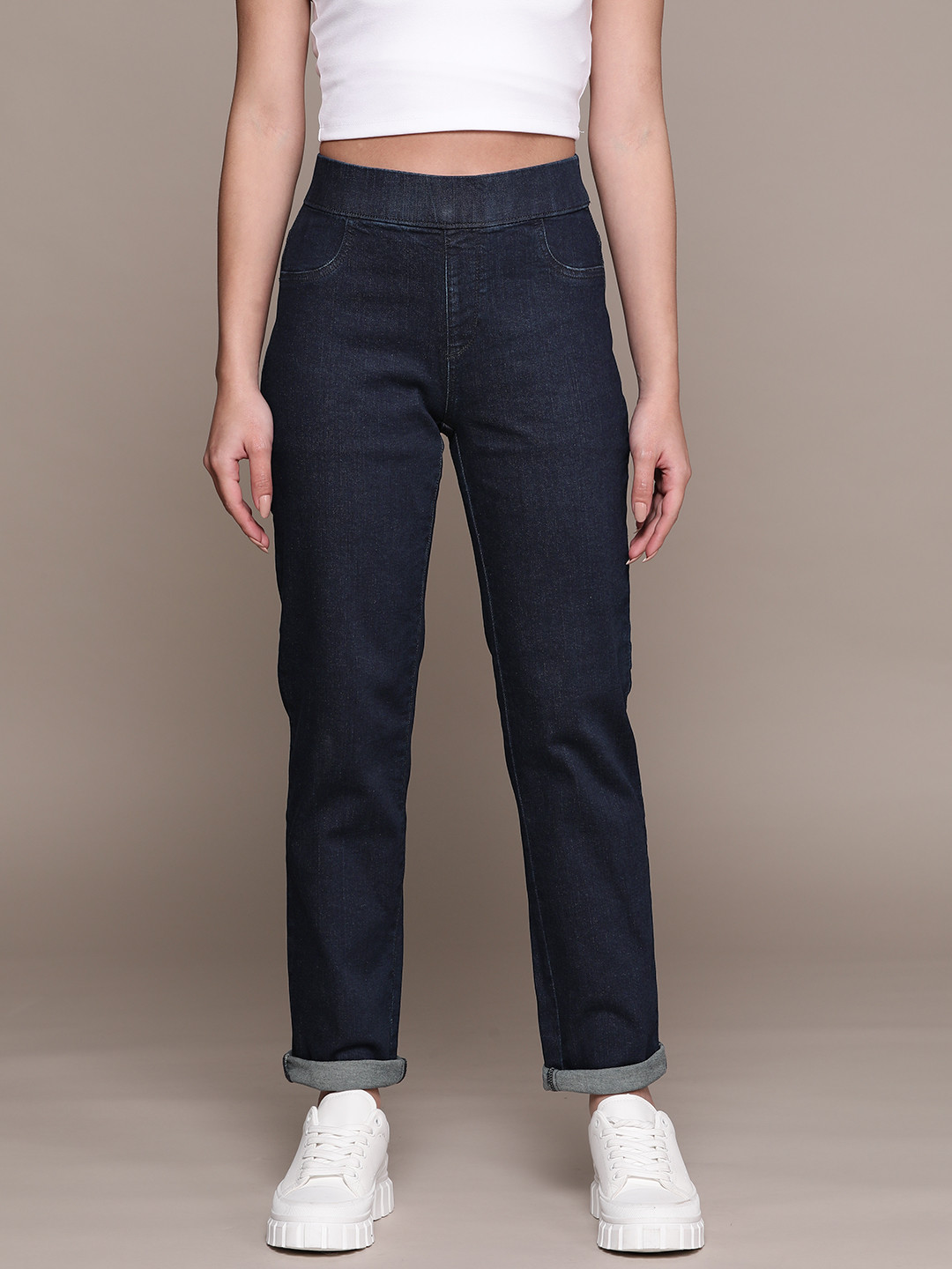 

Macy's Karen Scott Women Regular Fit Chambray Stretchable Jeans, Navy blue