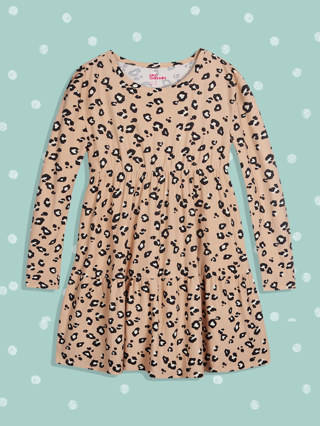 

Macy's Epic Threads Girls Beige & Black Leopard Print Fit & Flare Dress