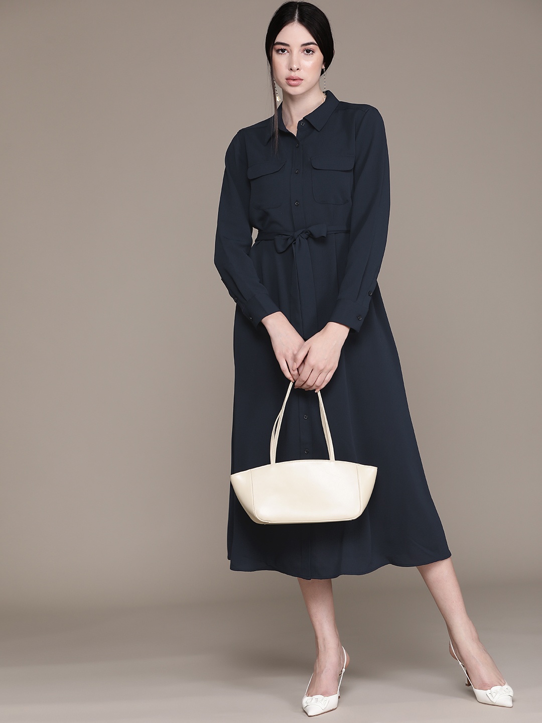 

Macy's Alfani Women Solid Shirt Midi Dress, Navy blue