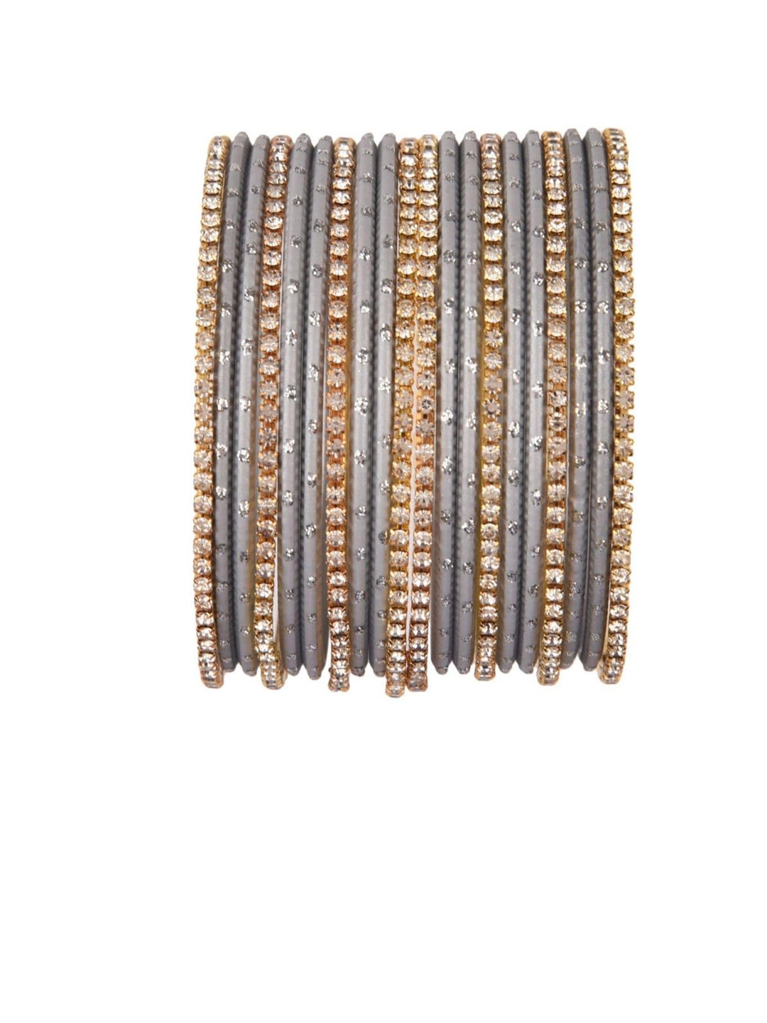 

Efulgenz Women Set of 20 Grey & Gold Embellished Bangles