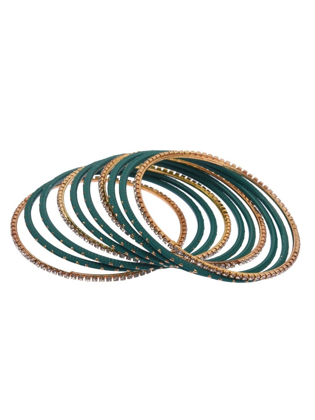 

Efulgenz Women Set Of 20 Sea Green & Gold Embellished Bangles