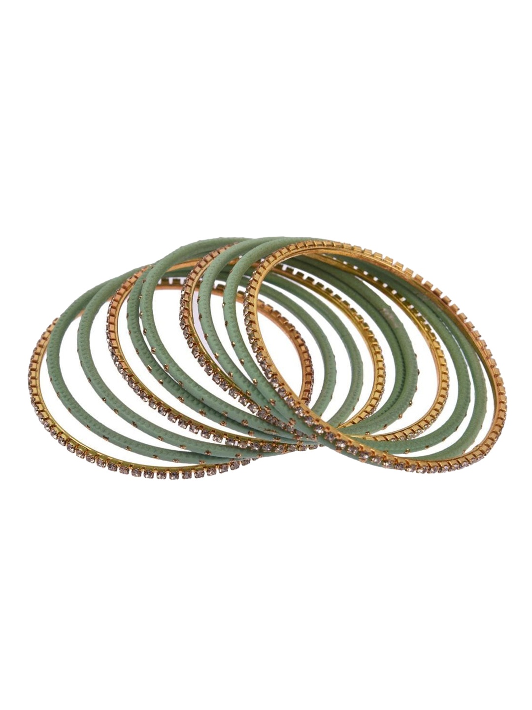 

Efulgenz Set Of 20 Lime Green Gold-Plated Crystal Studded Antique Bangle Set