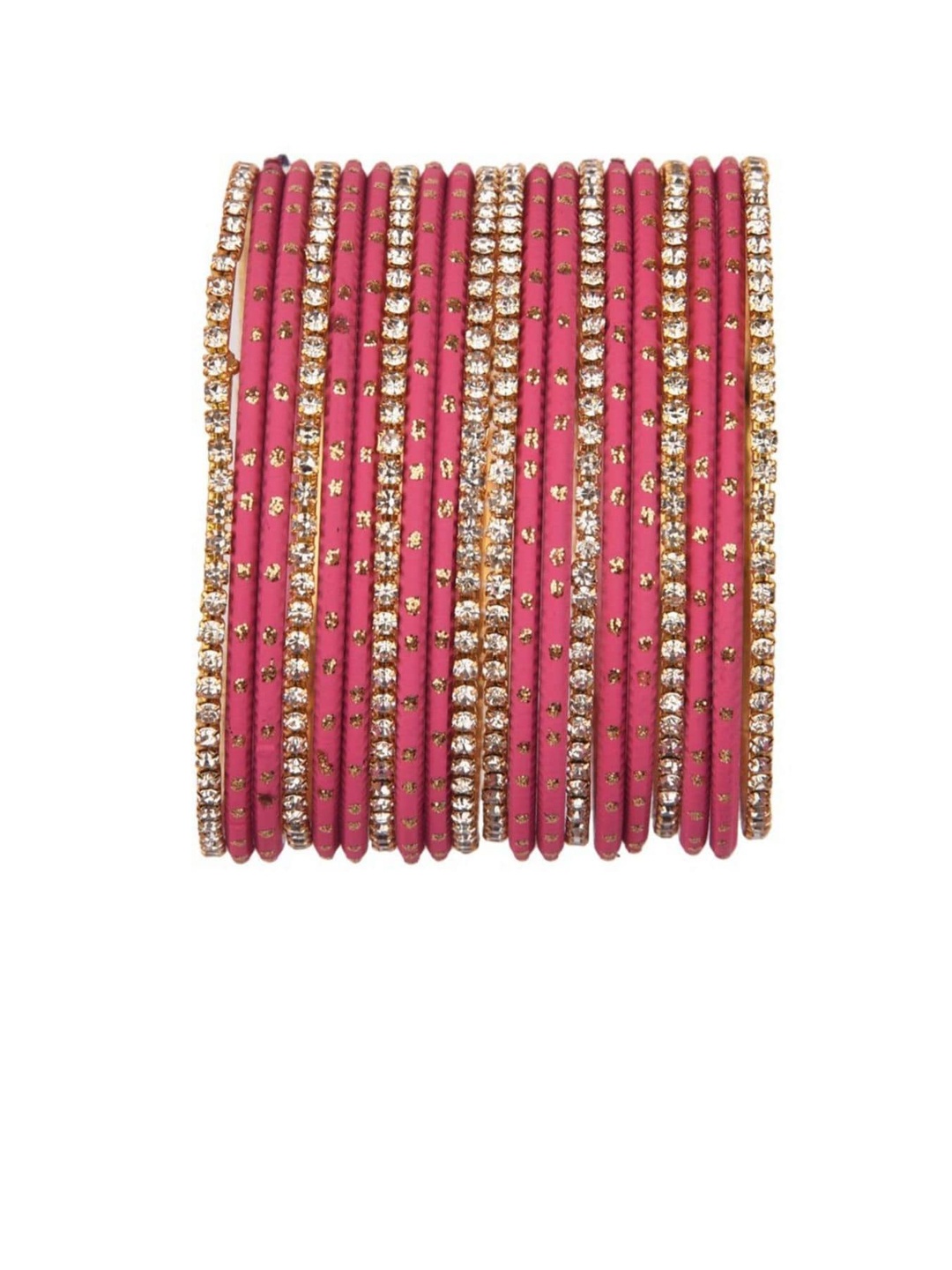 

Efulgenz Pink & White Set Of 20 Crystal Studded Antique Bangles