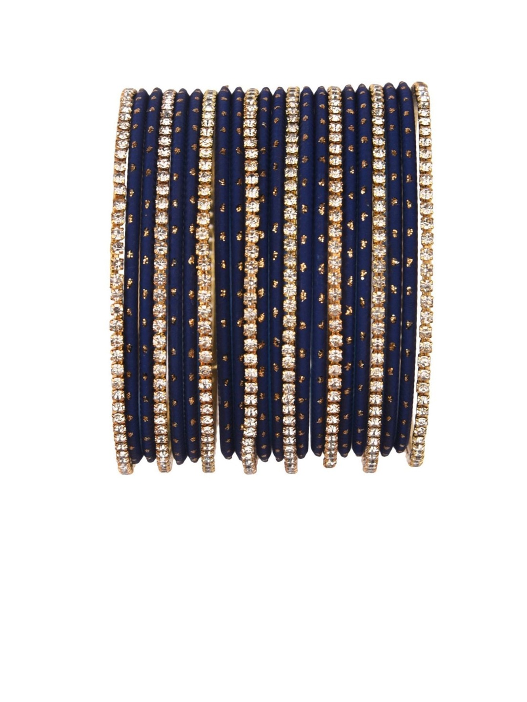 

Efulgenz Set Of 20 Navy Blue & White Crystal Studded Bangles