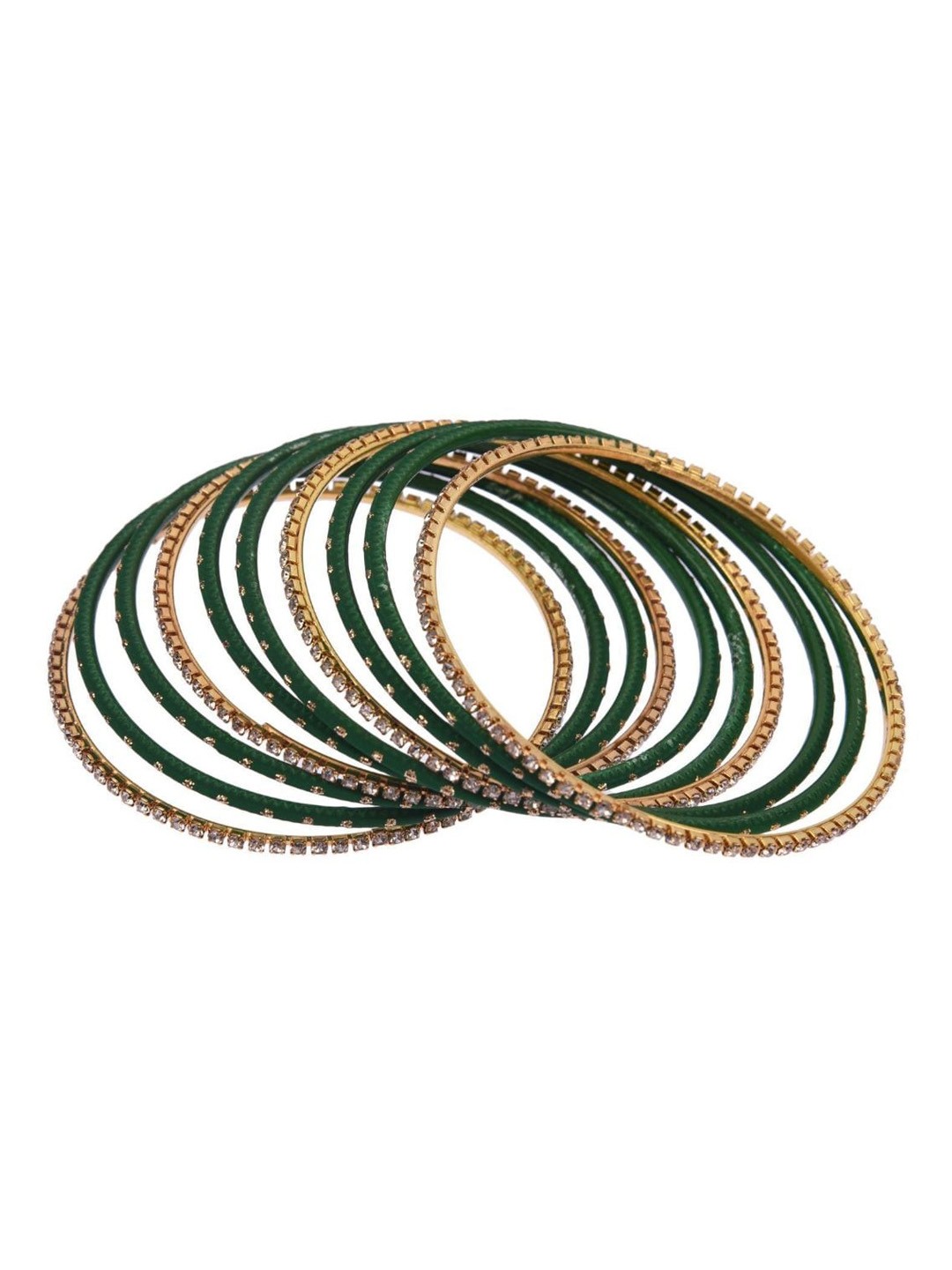 

Efulgenz Set Of 20 Green & Gold-Toned CZ Crystals Studded Bangle