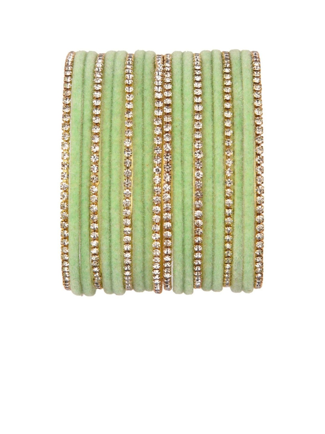 

Efulgenz Set Of 20 Lime Green& White Crystal Studded Bangle