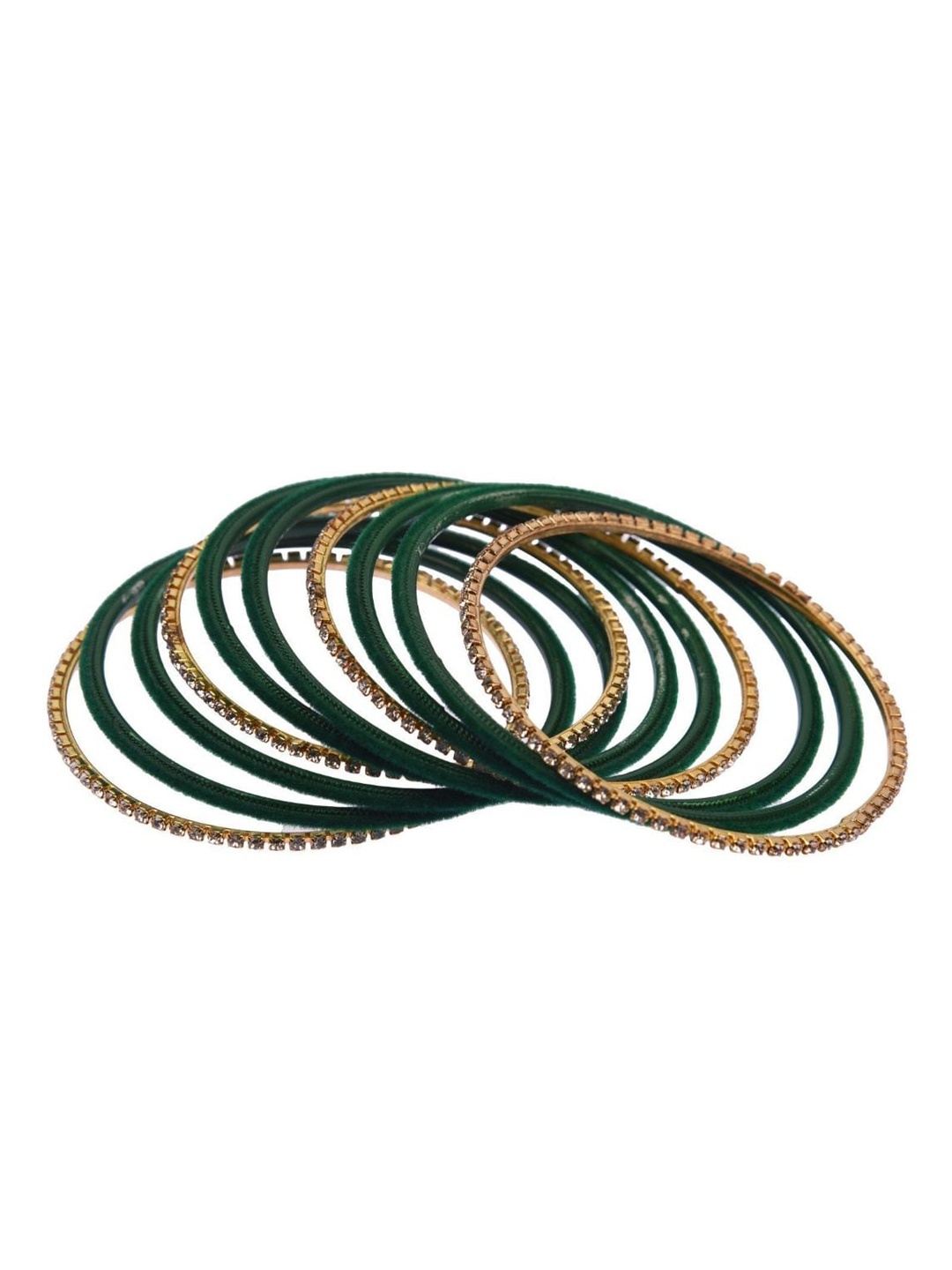 

Efulgenz Set Of 20 Gold-Toned & Green Crystal Studded Bangle Set