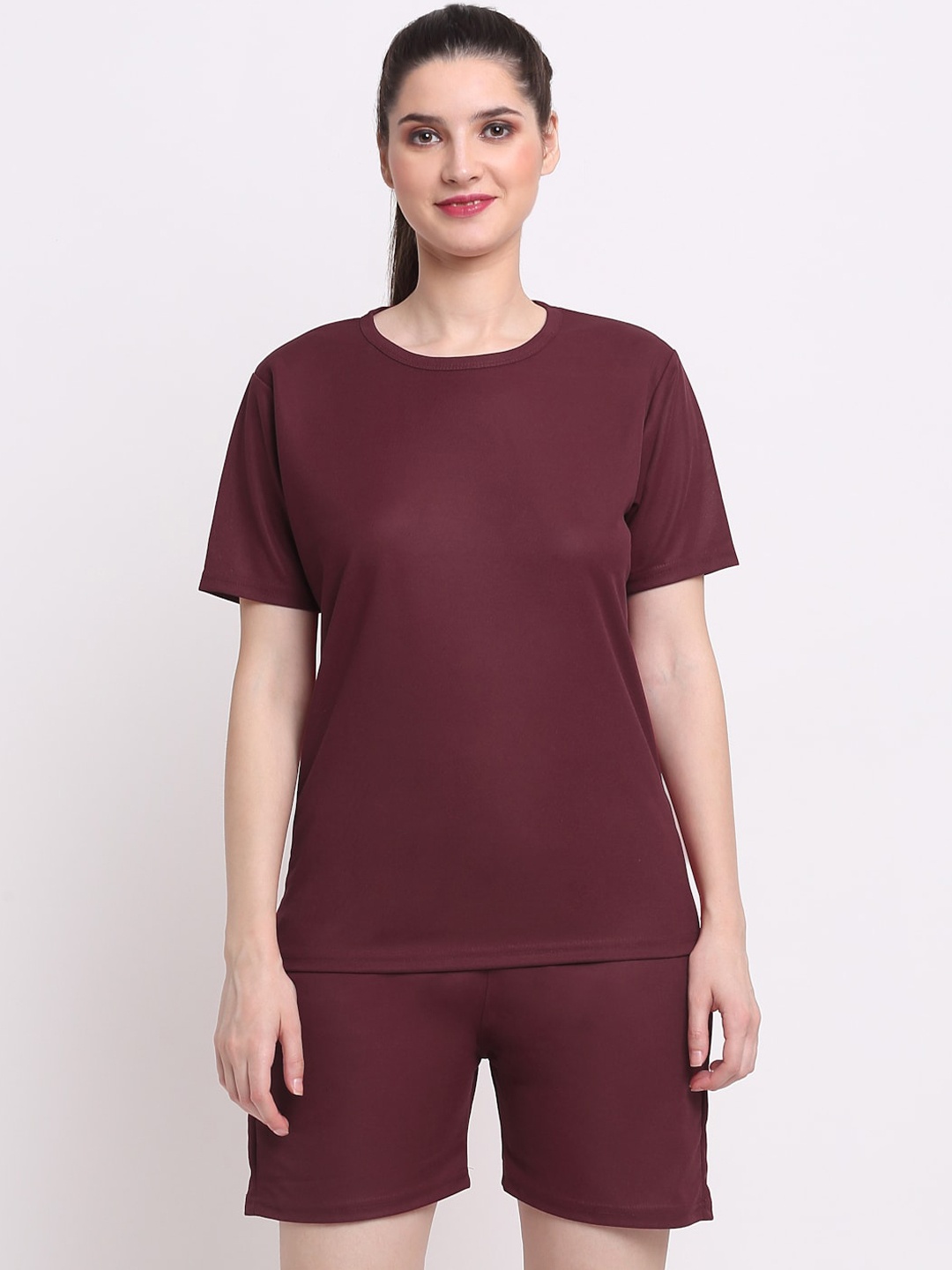 

KLOTTHE Women Maroon Solid Co-Ords Set