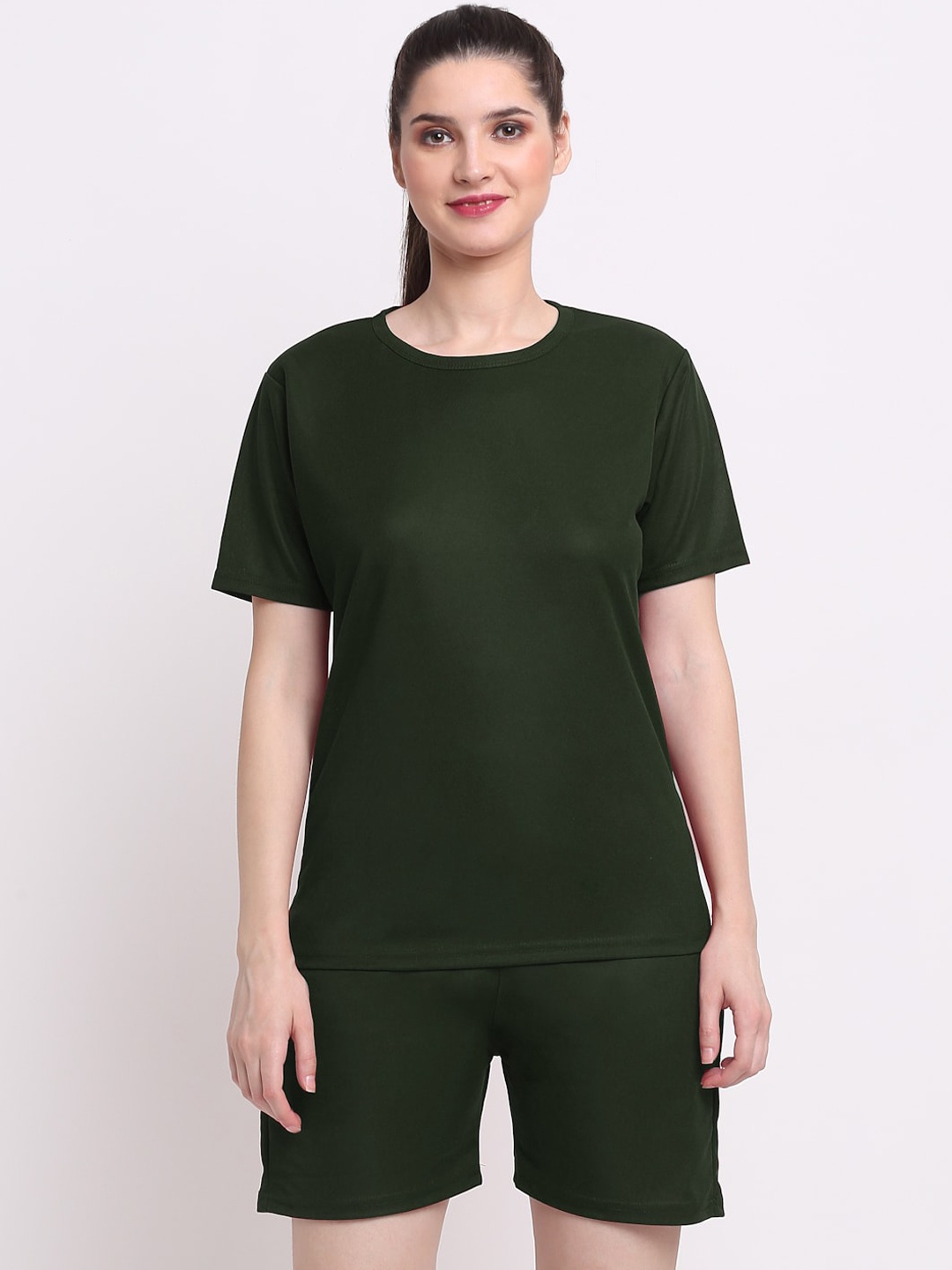 

KLOTTHE Women Olive-Green Solid T-shirt with Short