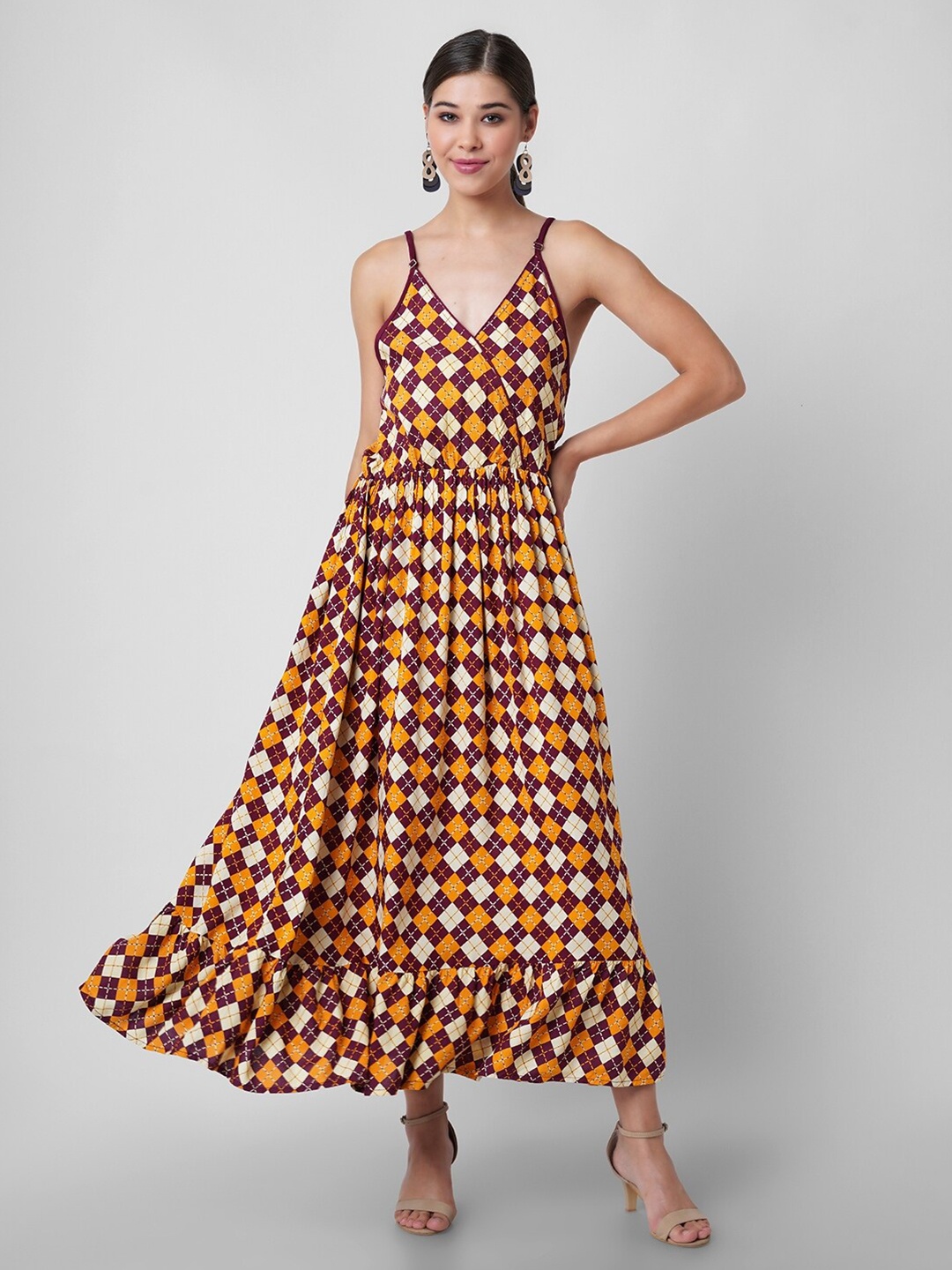 

Daevish Women Yellow Checked Maxi Dress