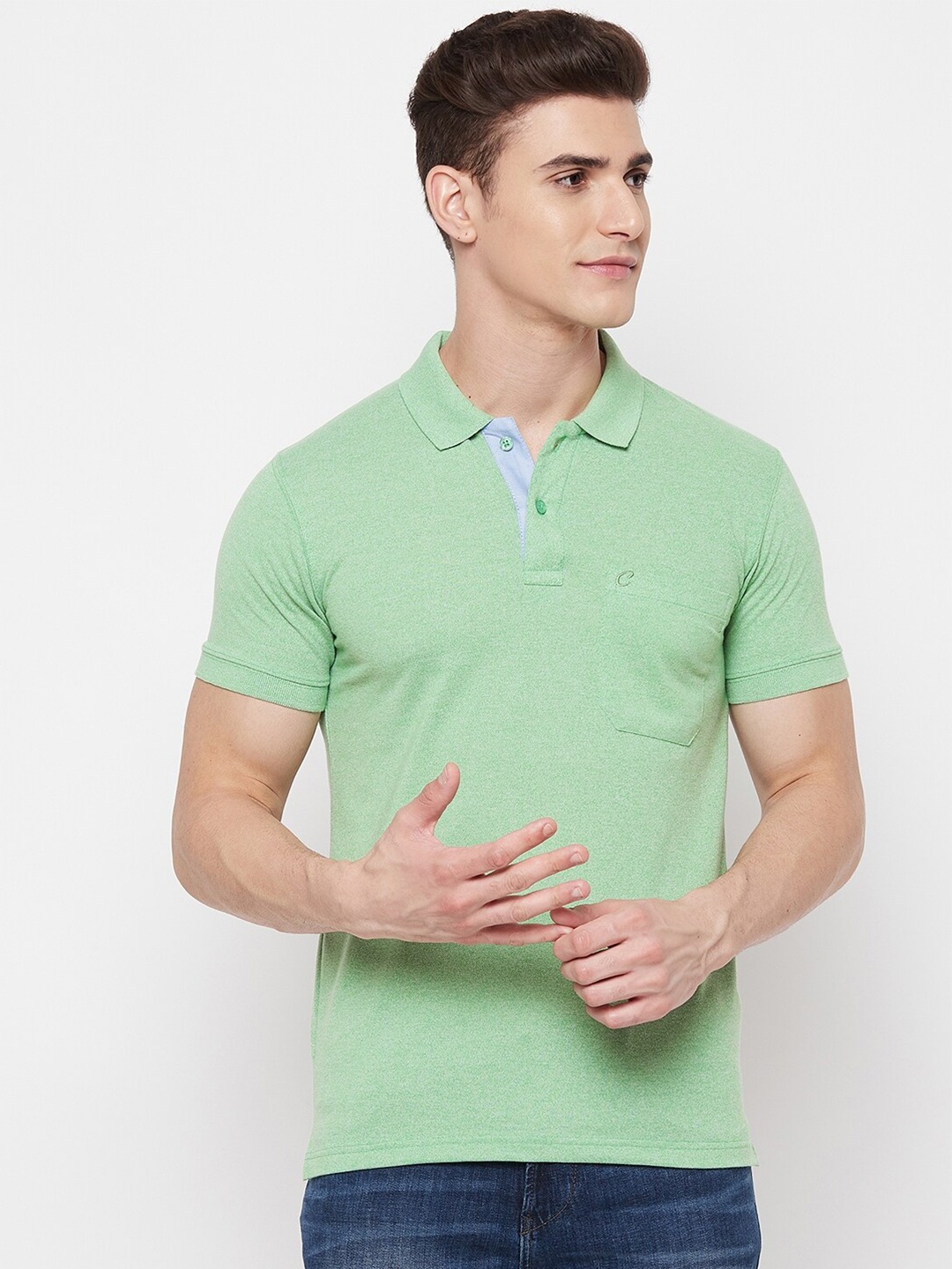 

Camey Men Green Polo Collar T-shirt