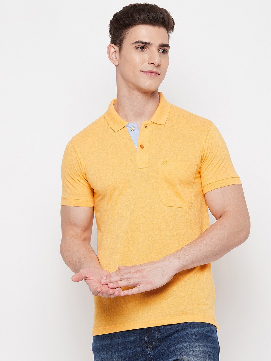 

Camey Men Yellow Solid Polo Collar T-shirt