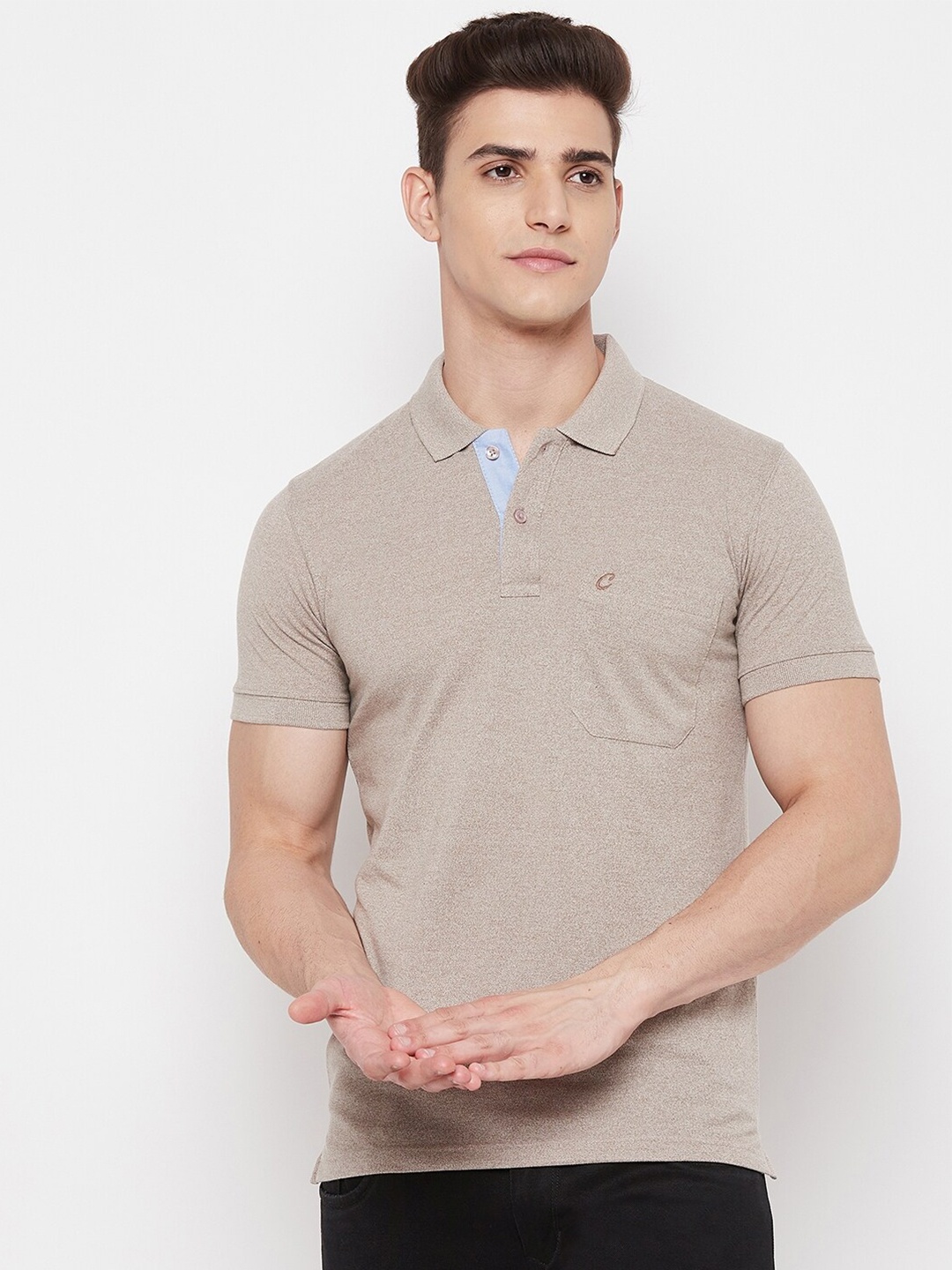 

Camey Men Beige Polo Collar T-shirt