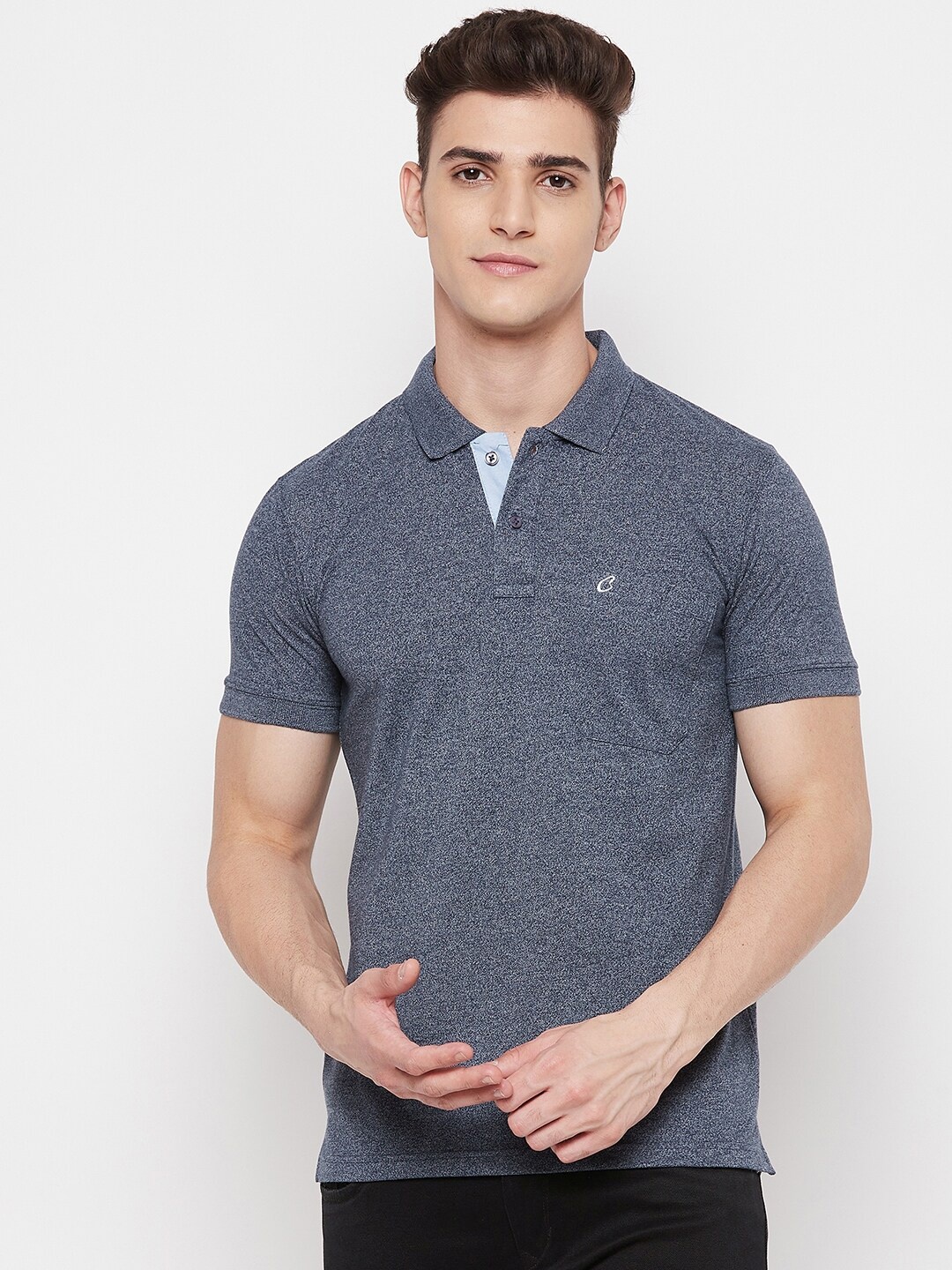 

Camey Men Navy Blue Polo Collar Cotton T-shirt
