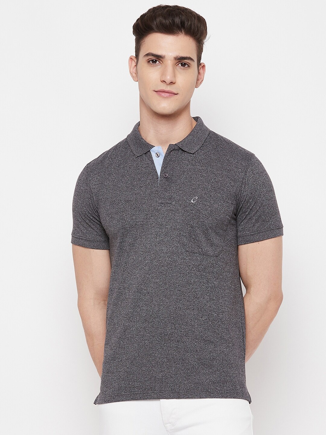 

Camey Men Charcoal Polo Collar Cotton T-shirt
