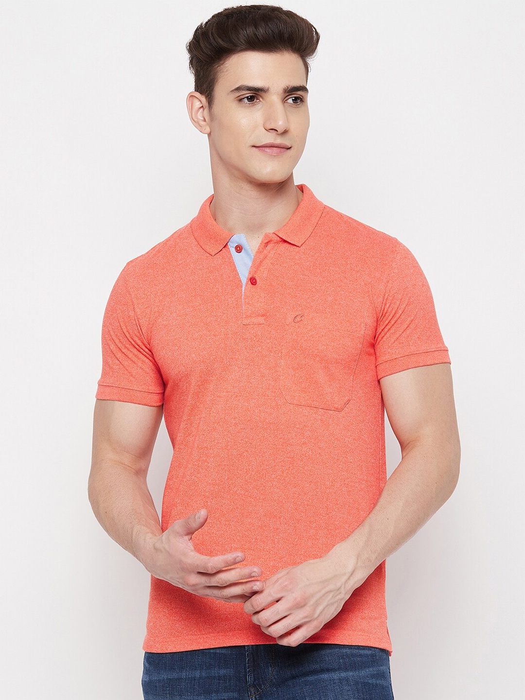 

Camey Men Orange Polo Collar Cotton T-shirt