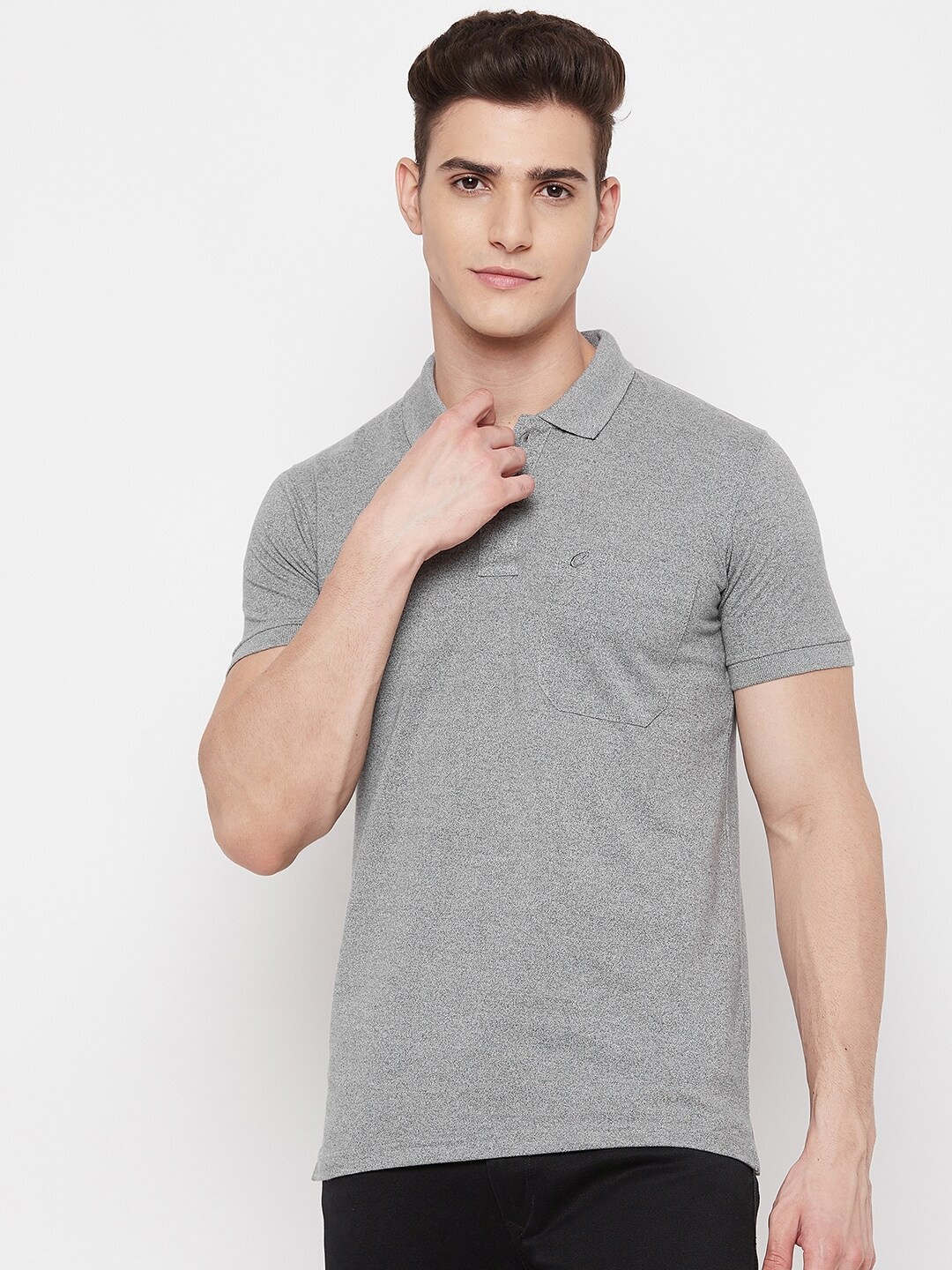 

Camey Men Grey Polo Collar T-shirt