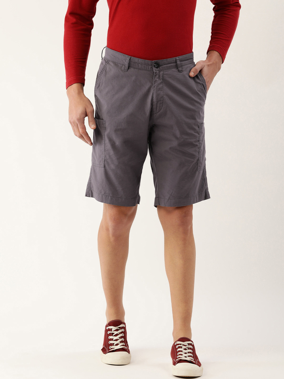 

IVOC Men Pure Cotton Slim Fit Cargo Shorts, Grey