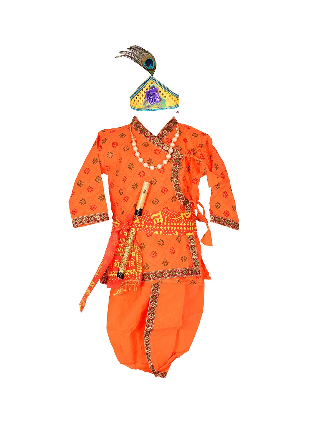 

ahhaaaa Boys Orange Ethnic Motifs Printed Costume Wear Krishna Dress