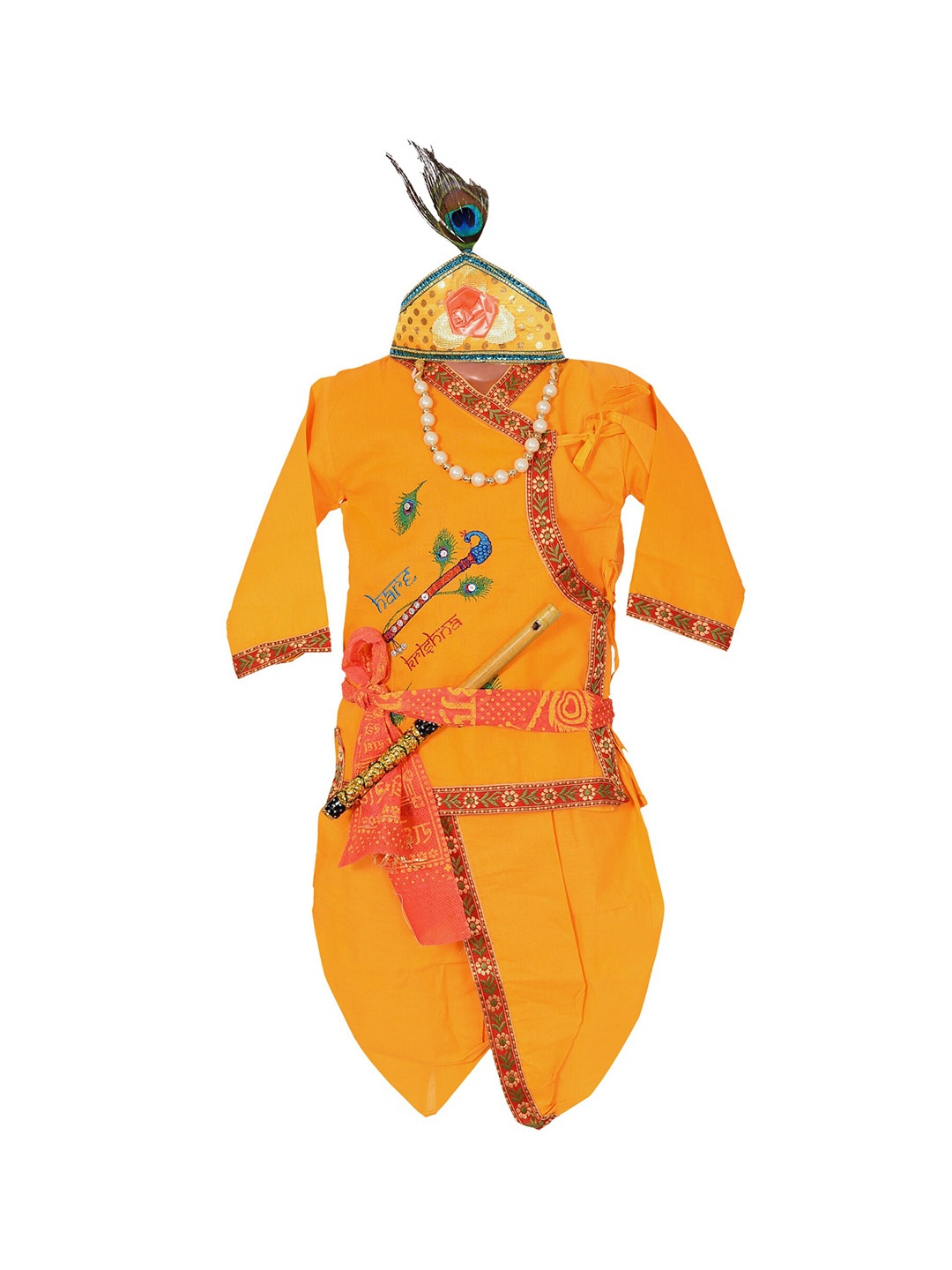 

ahhaaaa Boys Yellow Angrakha Pure Cotton Krishna Costume Kurta with Dhoti Pants
